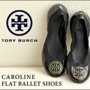 Tory Burch Caroline Flats Patent Black size 5